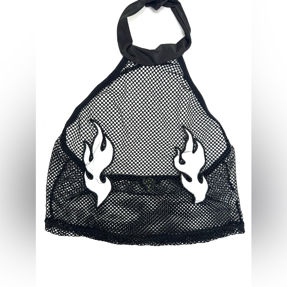 CLUBEXX DOLLSKILL mesh reflective flame halter festival top size M
